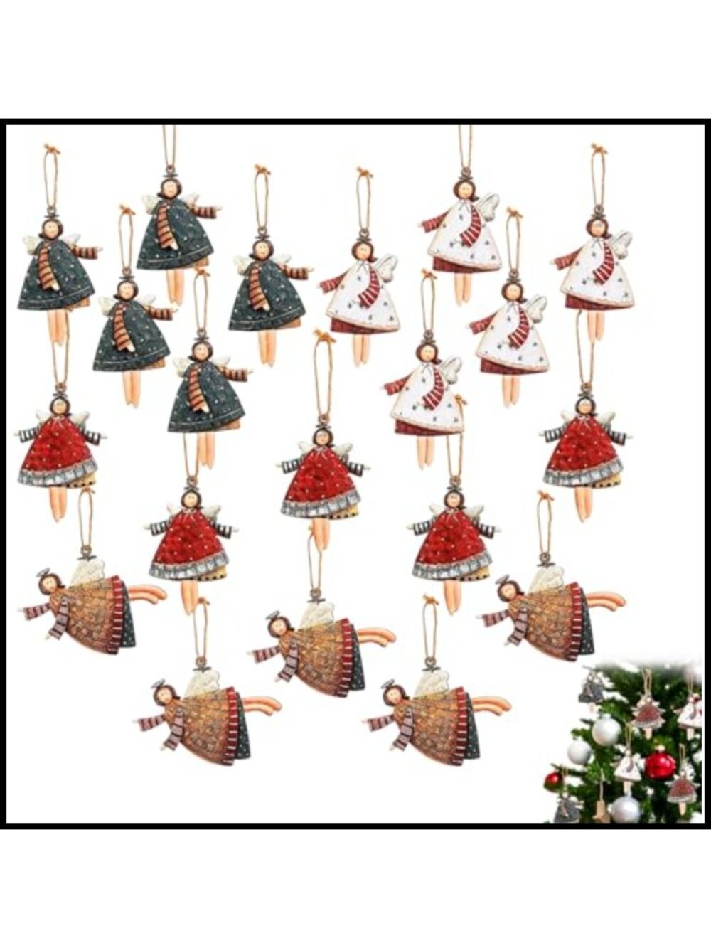 20 Pack Wooden Christmas Angel Ornaments 6cm Hanging Tree Decorations